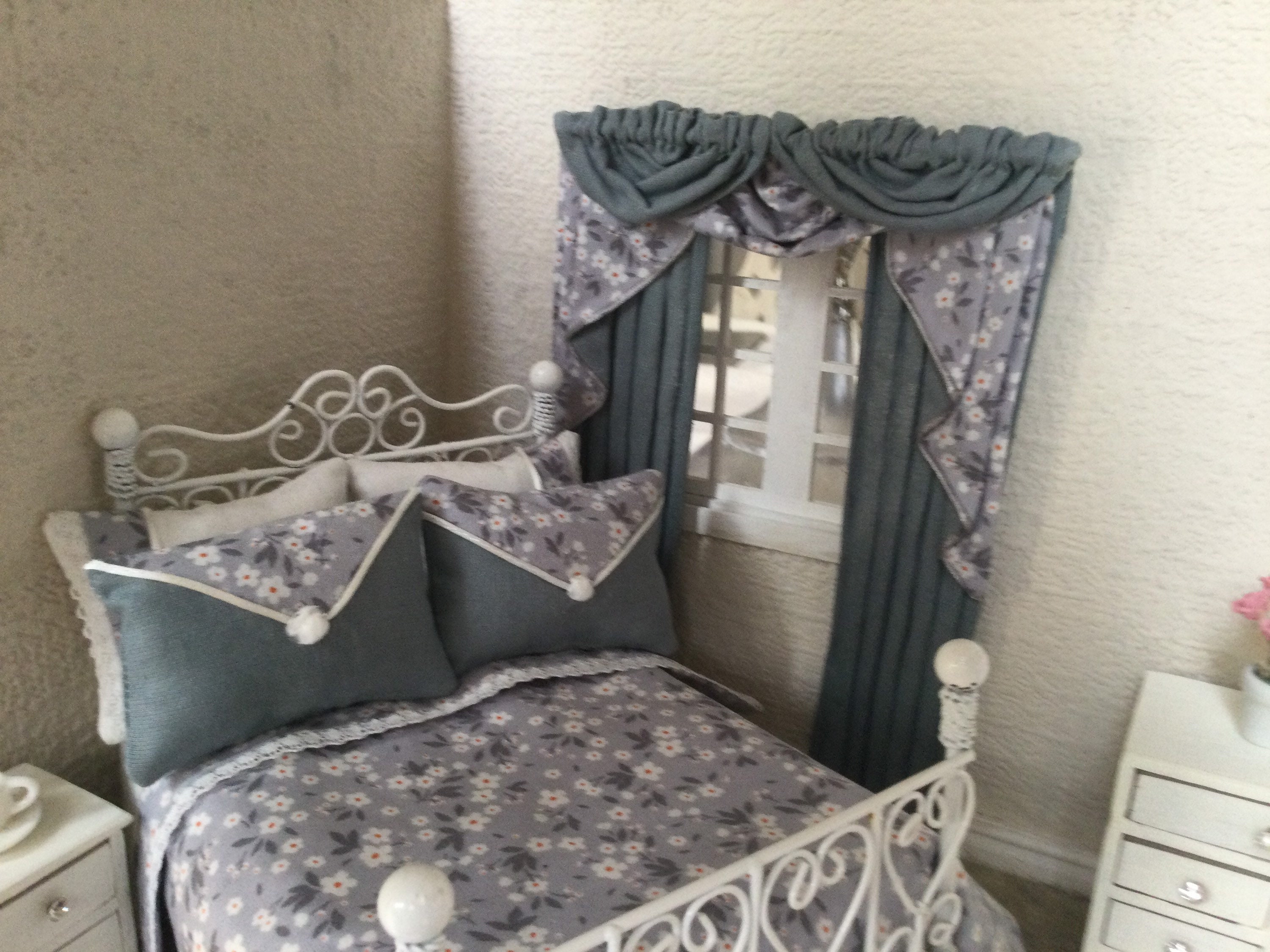 Doll House Bedding Set In Floral Grey Fabric Etsy