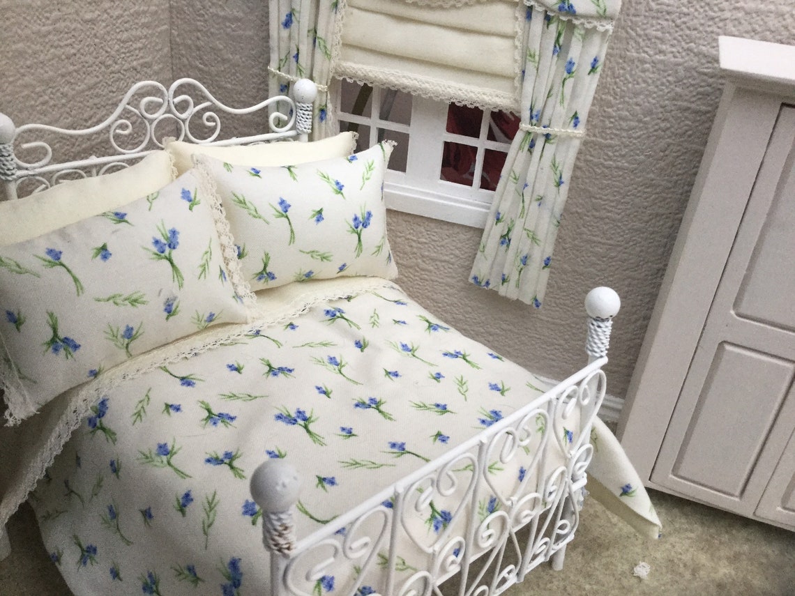 Dollhouse Bedding Set In Delicate Pretty Fabric Cream And Blue Etsy