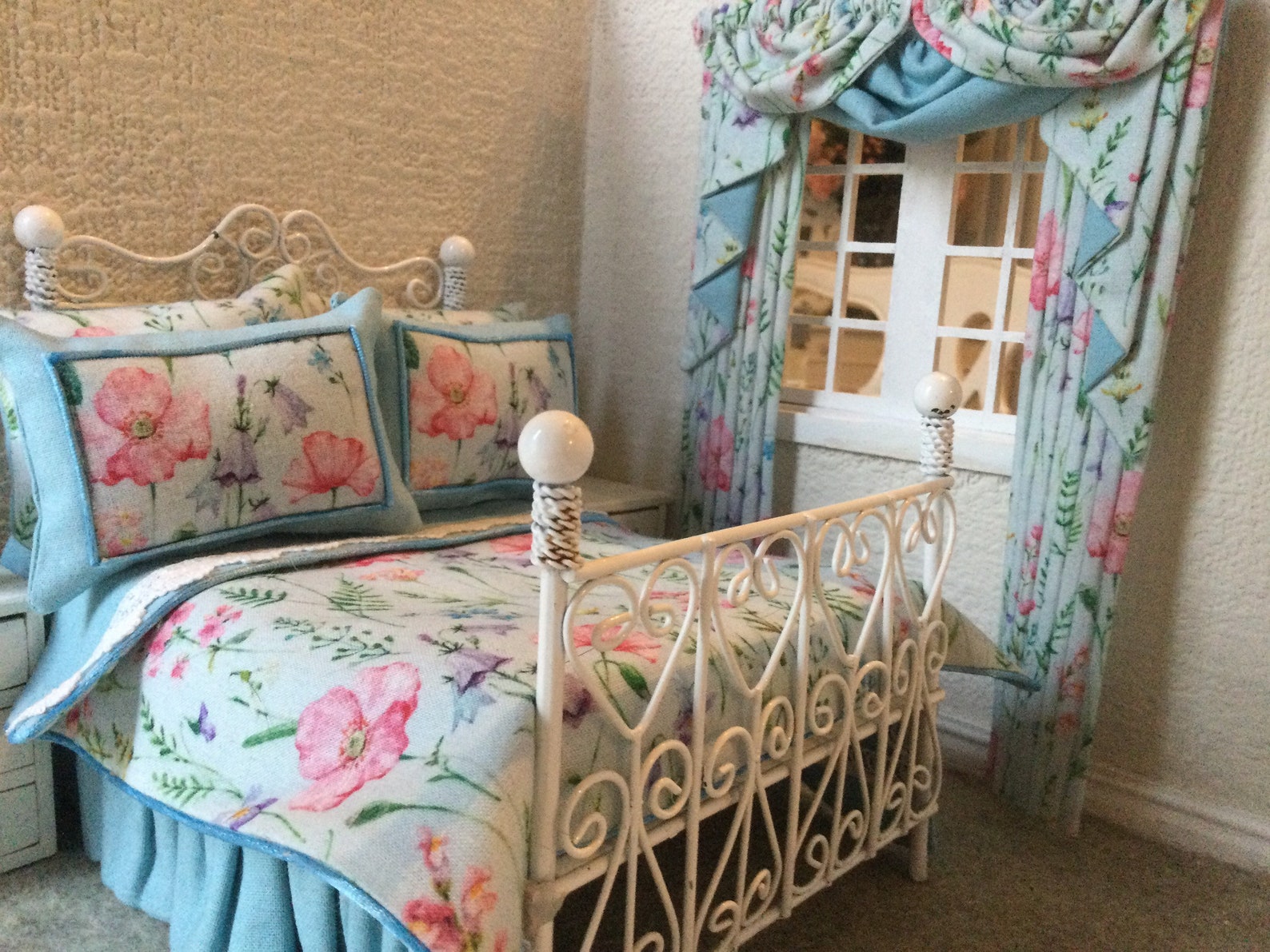 Doll House Bedding Set in Blue Floral Fabric Etsy New Zealand