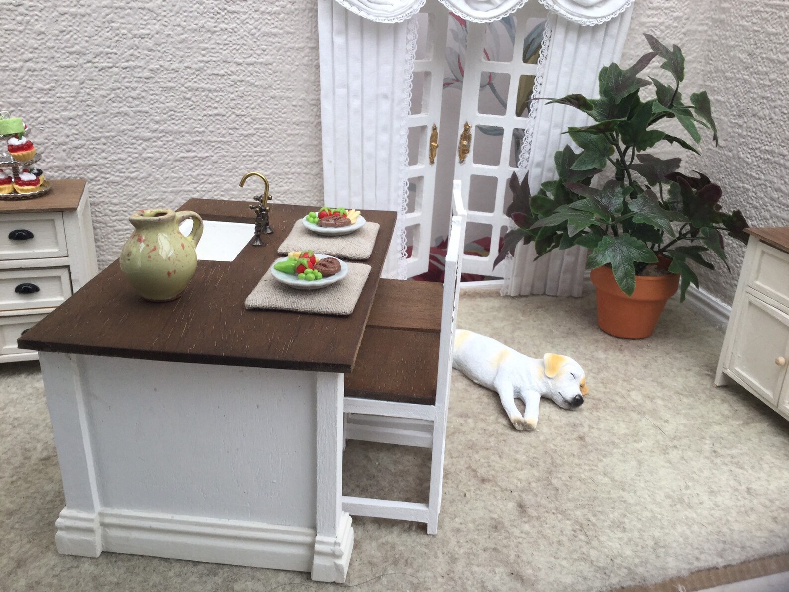 Dollhouse Kitchen Island With Sink And Two Bar Chairs Etsy