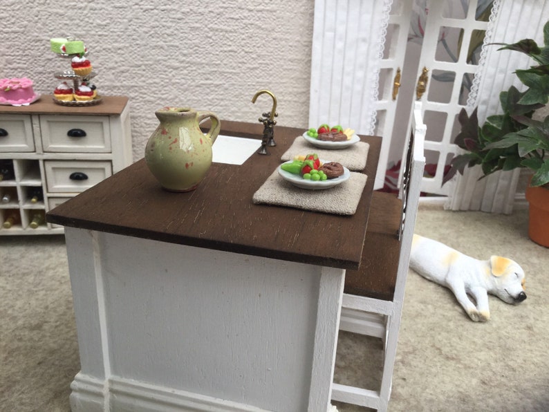 Dollhouse Kitchen Island With Sink And Two Bar Chairs Etsy