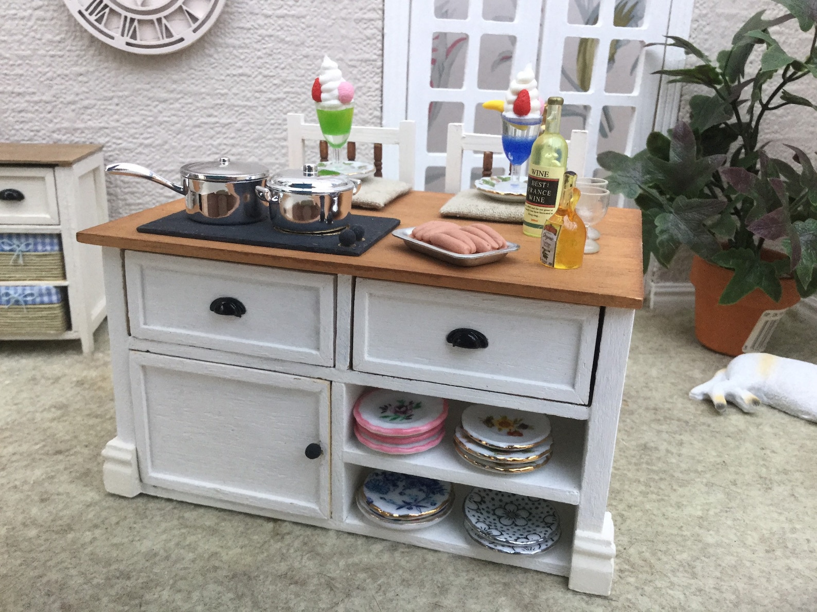 Dollhouse Kitchen Island With Hob And Two Bar Chairs All Etsy