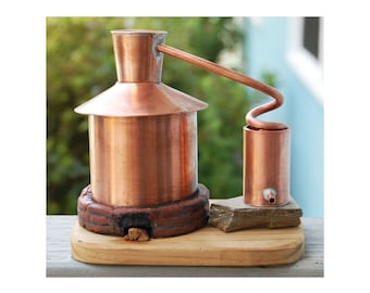 All-Copper Moonshine Liquor Still Replica Model on a Wood Base, Distillery Art, Mantel Sculpture, Man Cave Sculpture