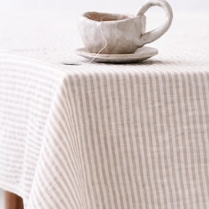 Striped Washed Linen Tablecloth, Custom Size Table Linen, Rustic Farmhouse Table Cover, Natural Softened Linen, Striped Dining Decor