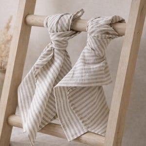 Stonewashed Striped Linen Towel – European Kitchen or Hand Towel - Quick Drying European Flax Dish Cloth – Neutral Farmhouse Kitchen Gift