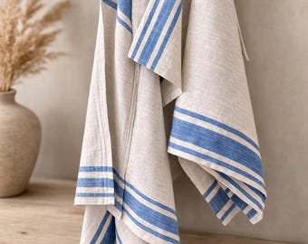 Toallas de cocina de lino, Toallas de mano de lino a rayas, Toallas de baño de lino en varios colores, Paños de cocina de lino grueso, Toallas de lino estilo francés