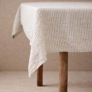 Gestreifte Leinentischdecke - steingewaschenes 100% reines europäisches Leinen | Handgefertigte Tischdekoration - Natürliche Leinen Tischdecke - Sondergröße Leinentuch