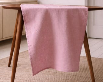 Handmade Softened Linen Table Runner, Pink Table Decor
