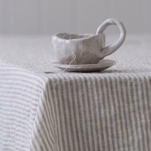 Linen tablecloth Pure linen stripe table cloth Stonewashed and soft linen tablecloth Table linens Table decor image 2