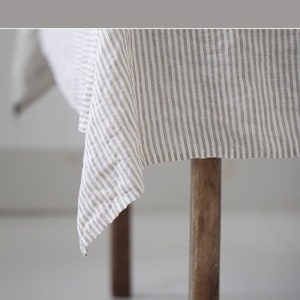 Linen tablecloth Pure linen stripe table cloth Stonewashed and soft linen tablecloth Table linens Table decor image 1