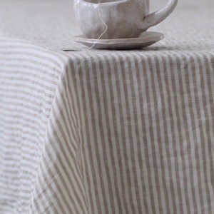 Linen tablecloth - Pure linen stripe table cloth - Stonewashed and soft linen tablecloth - Table linens - Table decor