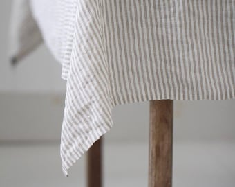 Linen tablecloth - Pure linen stripe table cloth - Stonewashed and soft linen tablecloth - Table linens - Table decor