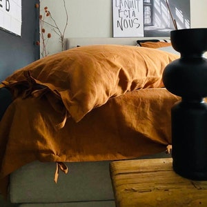 Linen Bedding in Cinnamon. Natural Linen Duvet Cover With Ties. Linen Duvet Cover King, Queen, Full Size. Linen Duvet Covers. Bed Linen.