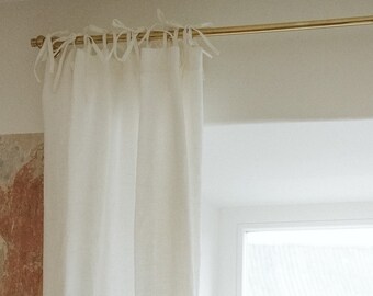 White Tie Top Linen Curtain Panel Linen Drapes Natural Linen Etsy