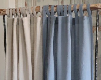 Tab Top Linen Curtain Panel -  Linen Window Treatments in Various Colors - Custom Linen Curtains - Linen Drapes