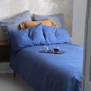 3 pieces linen bedding SET. Linen bedding. Duvet cover and 2 pillow cases. Blue Linen bedding. King, Queen linen bedding.