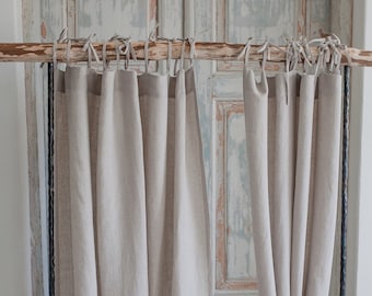 Tie Top Linen Curtain Panel. Natural Linen Drapes With Ties. Sheer Curtains. Linen Curtains in Many Sizes. Curtains For Bedroom.