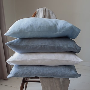 Pure linen pillowcase. Pillowcases. Standard, queen, king, euro sham and custom size pillow cover. Various sizes and colors.