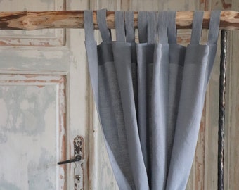 Panneau de rideau en lin à pattes de boutonnage - rideaux en lin naturel de couleur gris bleu - rideaux en lin personnalisés - rideau en lin lavé à la pierre - rideaux en lin