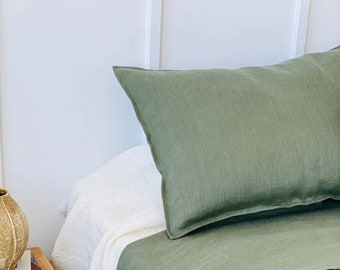 MOSS GREEN funda de almohada de lino - almohada decorativa verde oliva- almohada de lino verde - Funda de cojín de lino natural - Funda de almohada de lino