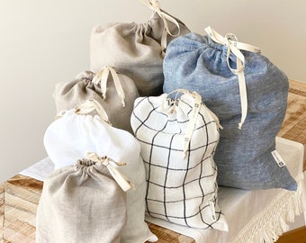Reusable linen bags - Linen storage bag - Zero waste linen bread bag - Bags for nuts - Linen bread keeper - Kitchen linens - Gift idea