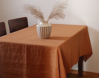 Washed linen tablecloth. Terracotta linen table cloth. Table decor. Round, square, rectangular table linens. Natural dinning tablecloth.