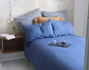 Literie en lin de haute qualité. Housse de couette bleue. Housse de couette confortable et respirante. Linge de lit. Commandes personnalisées disponibles.