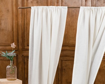 White Linen Curtains. Rod Pocket Linen Curtain Panel. Stone Washed Linen Curtains. Semi Sheer Linen Drapes. Window Treatments.