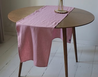 Linen table runner. Linen runner in pink color. Washed soft linen table runner. Table linens. Table decor. Handmade.