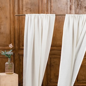 White Linen Curtains. Rod Pocket Linen Curtain Panel. Stone Washed Linen Curtains. Semi Sheer Linen Drapes. Window Treatments.