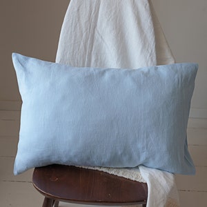 Linen pillowcase. Stonewashed blue linen pillow cover. Standard, queen, king custom size pillow sham. Blue pillowcase.