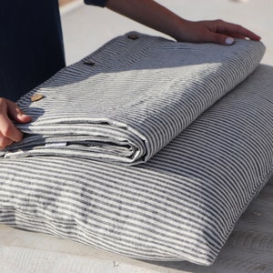 Natural Linen Duvet Cover - Stonewashed Linen Duvet Cover- Striped Linen Bedding - Queen Size, Double Size, Kids Size - Soft Linen Bedding