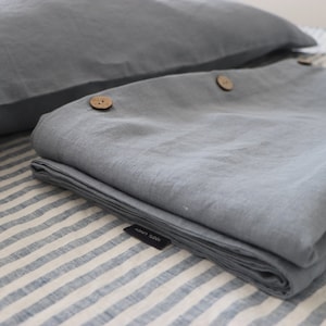 Pure linen bedding. Linen bedding SET with pillowcases. Duvet cover and 2 pillow covers. Gray blue Linen bedding. King, Queen linen bedding. image 1