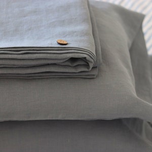 Pure linen bedding. Linen bedding SET with pillowcases. Duvet cover and 2 pillow covers. Gray blue Linen bedding. King, Queen linen bedding. image 4