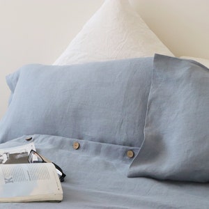 Pure linen bedding. Linen bedding SET with pillowcases. Duvet cover and 2 pillow covers. Gray blue Linen bedding. King, Queen linen bedding. image 5