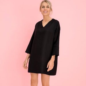 Kurzes Leinenkleid. Umstandskleid aus Leinen. Schwarzes Leinenkleid. Leinen Tunika. Loose Fit Leinenkleid.