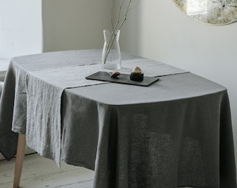 Stonewashed linen tablecloth in Grey. Handmade, soft linen tablecloth, 100% pure linen. Square, rectangular tablecloth. Table linens.