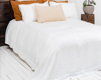 White linen bedspreads. Linen bed throw in white color. Natural linen bed cover. Bedspreads full.