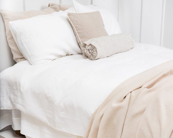 Natural Linen Duvet Cover. White Linen Duvet Cover. Stone Washed Linen Bedding. King Linen Bedding.