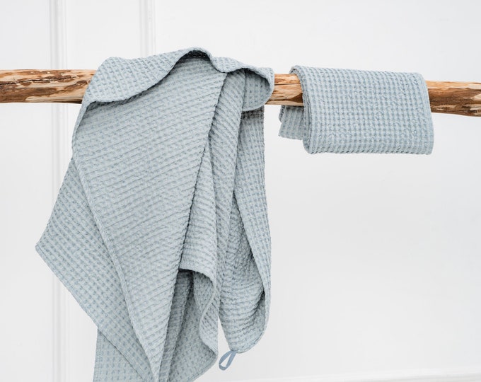 Badetuch SET in Blau - Leinenbad, Saunatuch - Waffelgemälde eisblaues Leinentuch - Body Leinenhandtücher - Badeleinen - Leinen geschenk