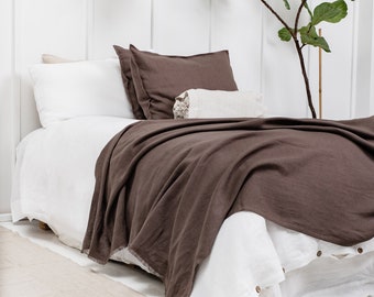 Linen Throw Blanket. 100% Pure Linen Throw – 57 x 91 Inch Brown – Natural Fabric Throw Blanket - Summer light blanket