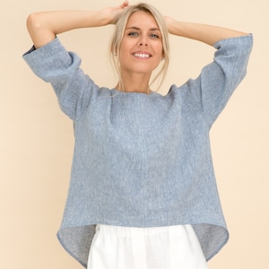 Oversized Linen Top With Sleeves. Various colors. Oversize Linen Shirt. Loose Linen Top. image 1