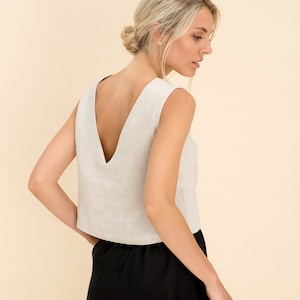 Linen Top. Linen Tank Top. 100% Pure Linen Open Back Crop Top. Linen Sleeveless Top.