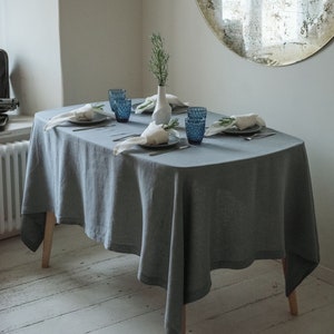 Washed linen tablecloths in blue gray Round linen tablecloth Handmade tablecloth Table décor Linen tablecloth Custom tablecloth image 2