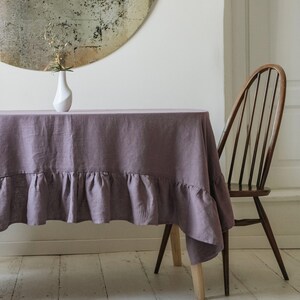 Ruffled linen tablecloth. Handmade, stone washed tablecloth, 100% natural linen. Custom size table linens. Table decor. Many colors.