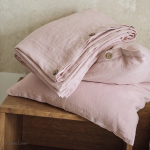 Stonewashed and softened pink Linen Pillowcase with buttons. Linen pillow cover. Pink pillow covers. Various sizes.