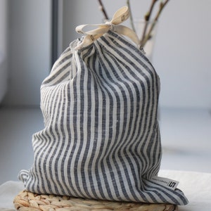 Reusable linen bag linen bread bag Bags for nuts Bag for herbs Kitchen linens Striped linen bag Gift image 2