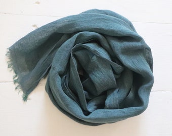 Linen scarf in blue green melange - Unisex scarf - Linen scarves - Gift for her or him.  Fall scarf. Thin linen scarf.