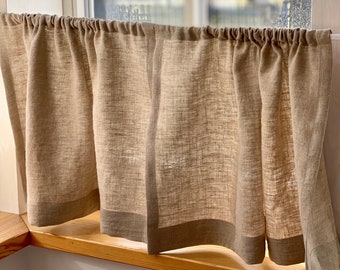 Simple Natural Linen Curtain. Café Curtains. Farmhouse Kitchen Curtains. Window Panel Kitchen Curtain. Custom Curtain Panel.