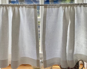 Curtains. Simple Natural Linen Curtain. White Café Curtains. Farmhouse Kitchen Curtains. Window Panel Kitchen Curtain. Custom Curtain Panel.